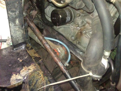 Upper control arm comes up real high in the engine bay so stock mount hit.