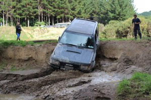 Matt driving the bank that Greg got stuck at